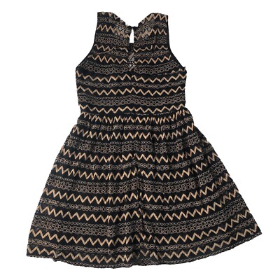 Forever 21 Juniors Sleeveless Black Gold Zig Zag Crochet/Lace Mini Dress  Small | eBay