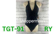 Kona Sol Womens One Piece Swimsuit w/Tummy Control, Black, Medium, 8-10 