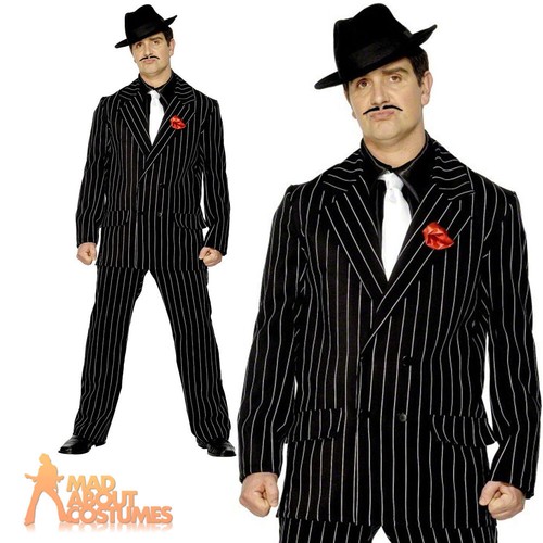 Adult Gangster Zoot Suit Costume Mens 1920s Mafia Fancy Dress Outfit