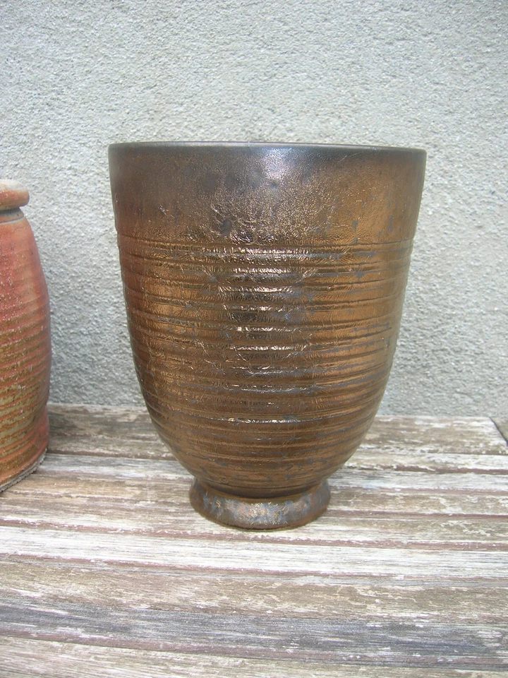 vase en gres signé greber a beauvais art deco moderniste email lustré noir 19cm - Photo 2/4