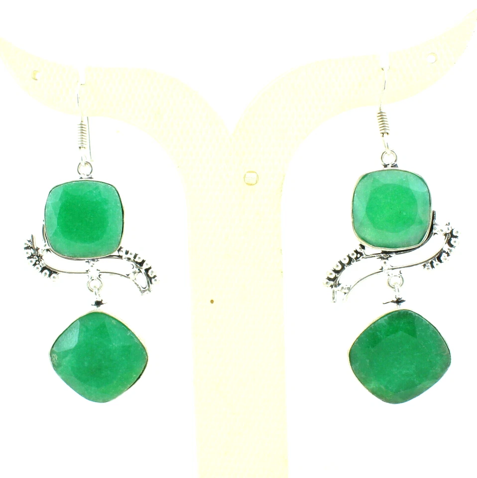 Pendientes Piedras Preciosas Esmeralda Natural Hechos a Mano Gloriosa Joyería de Moda Foto 2 de 2