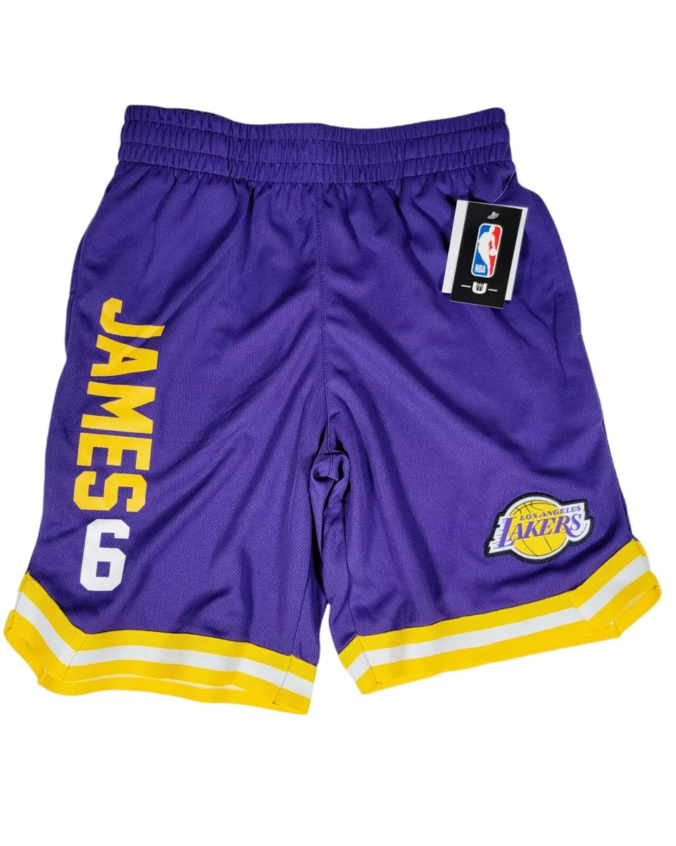 NBA Los Angeles Lakers Shorts Large LeBron James 6 Big Patch Logo New
