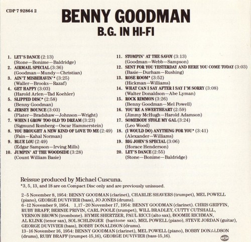 Benny Goodman - B.G. In Hi-Fi - Used CD - Imagen 5 de 5