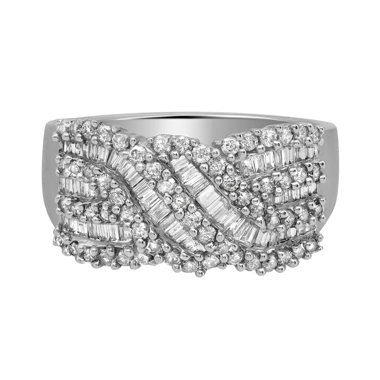 0.44Ctw Baguette & 0.59Ctw Round Diamond Ladies Band Ring 14K White Gold SZ 8.25