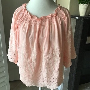 Eyelet Blouse XLARGE 100% Cotton Off Shoulder Cropped Coral Pink Romantic Love J