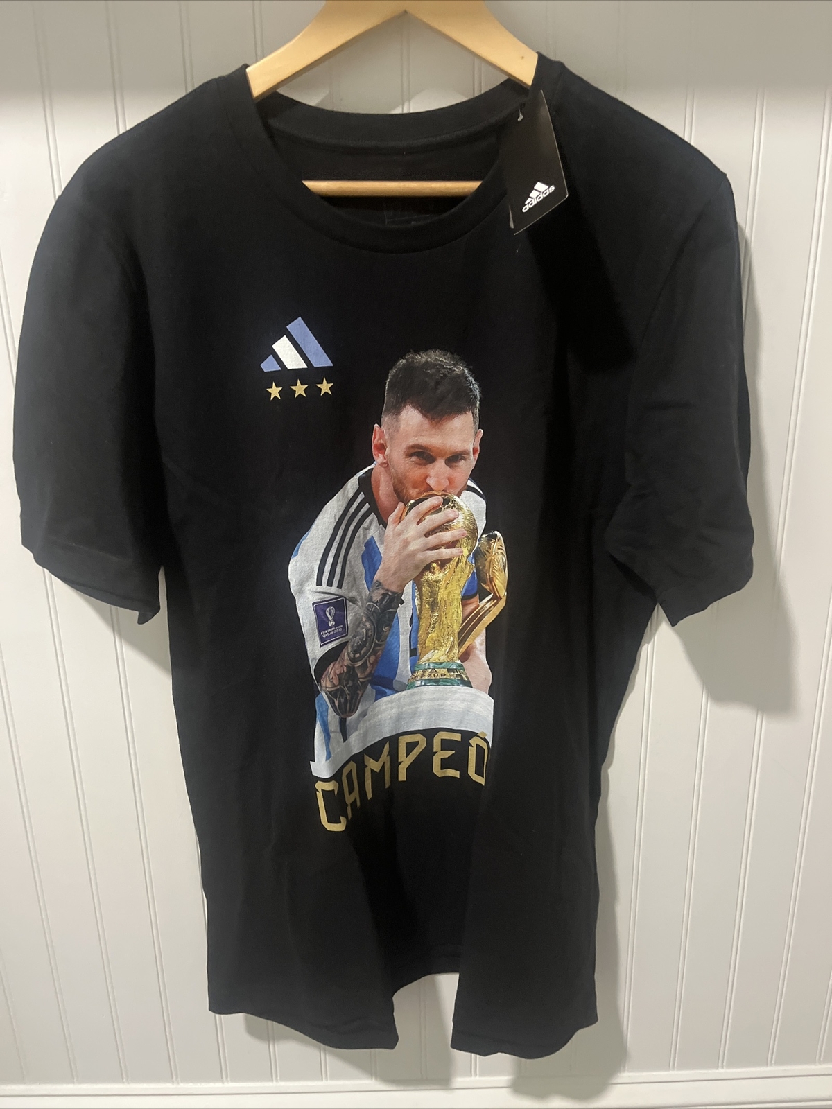 adidas Argentina 3 Star Lionel Messi Black T Shirt Foot Kits UK