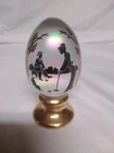 FENTON IRIDESCENT VICTORIAN WOMEN SILHOUETTE CROQUET PEDESTAL EGG SIGNED AND #'D