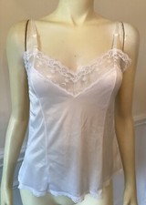 Unbranded WN SZ 30-32 White Vintage Nylon Camisole Lace Trim Adjustable Straps