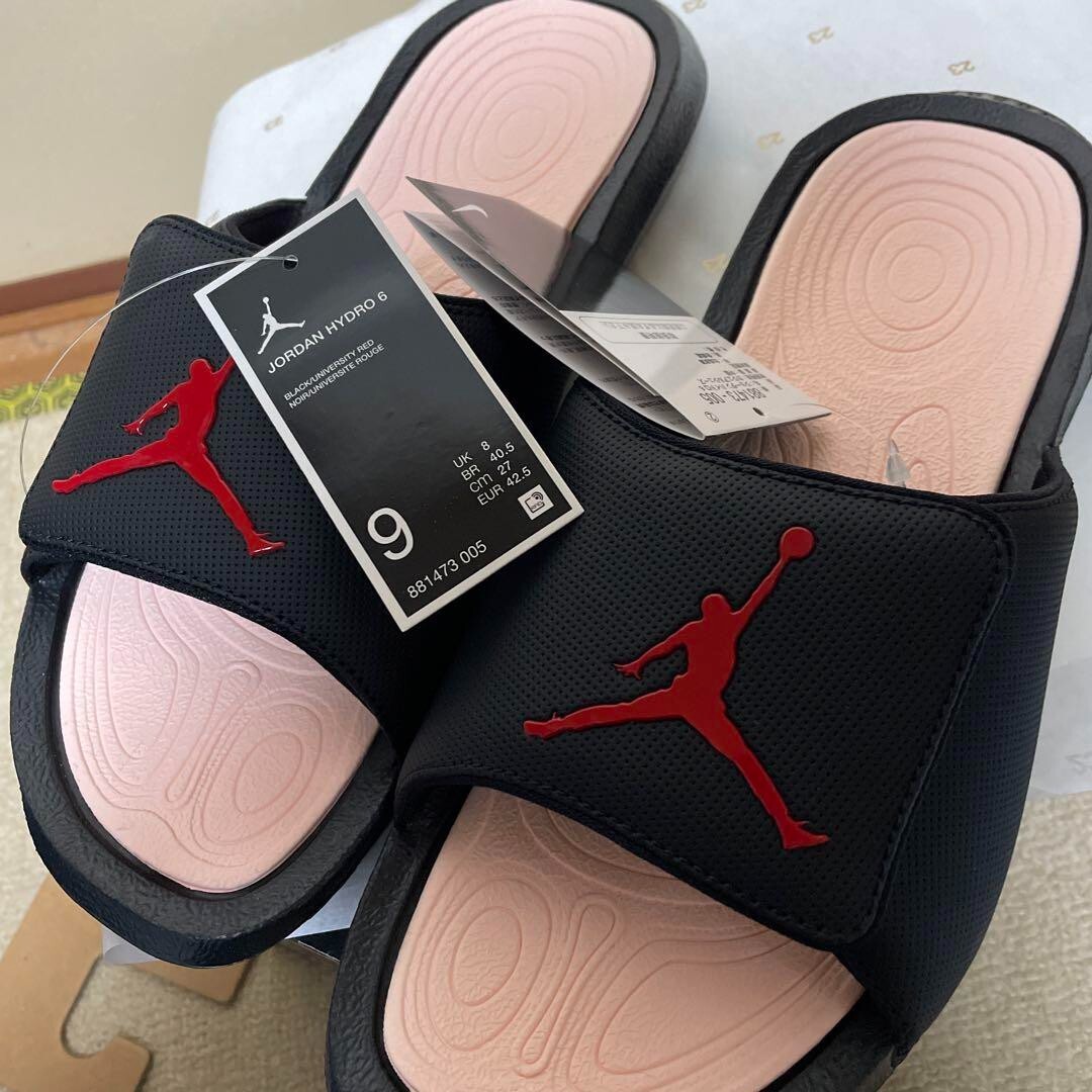 NIKE★JORDAN HYDRO 6 SLIDE★BLACK/SUNSET TINT/UNIVERSITY RED Air Jordan Hydro 6 Black University Red Sunset Tint 'Black