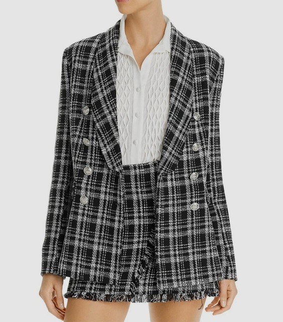 Aqua Women's Black White Plaid Tweed 