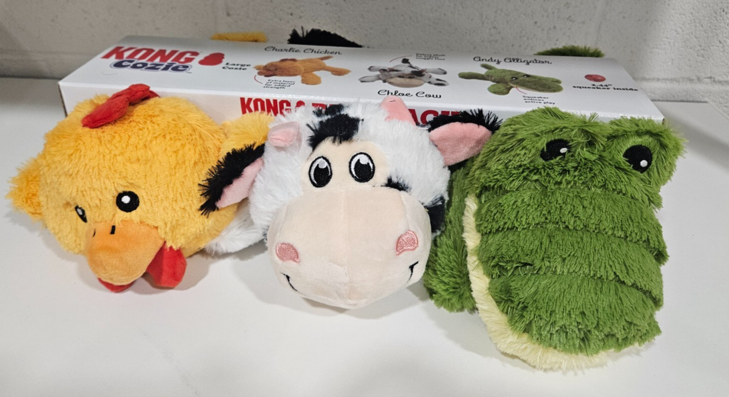 Kong Cozie Play Pack Dog Doggy Toy 3 count Holiday Gift Set Plush Pack Canine