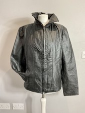 Vintage 90s Y2k East 5th Black Real Leather Zip Up Jacket Size L Large Uk 14