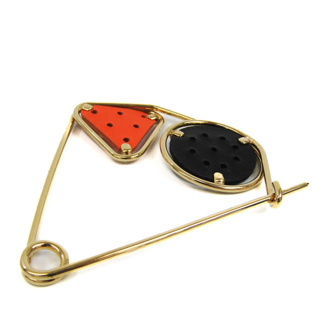 Loewe SMALL DOUBLE MECCANO PIN Leather,Metal Brooch Black,Gold,Orange BF556166