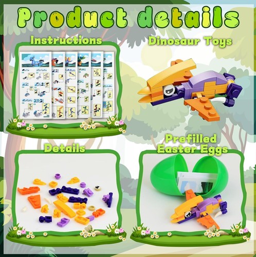 6 Pack Toy Filled Easter Eggs, Prefilled Easter Eggs with Dinosaur Building Bloc - Picture 4 of 7