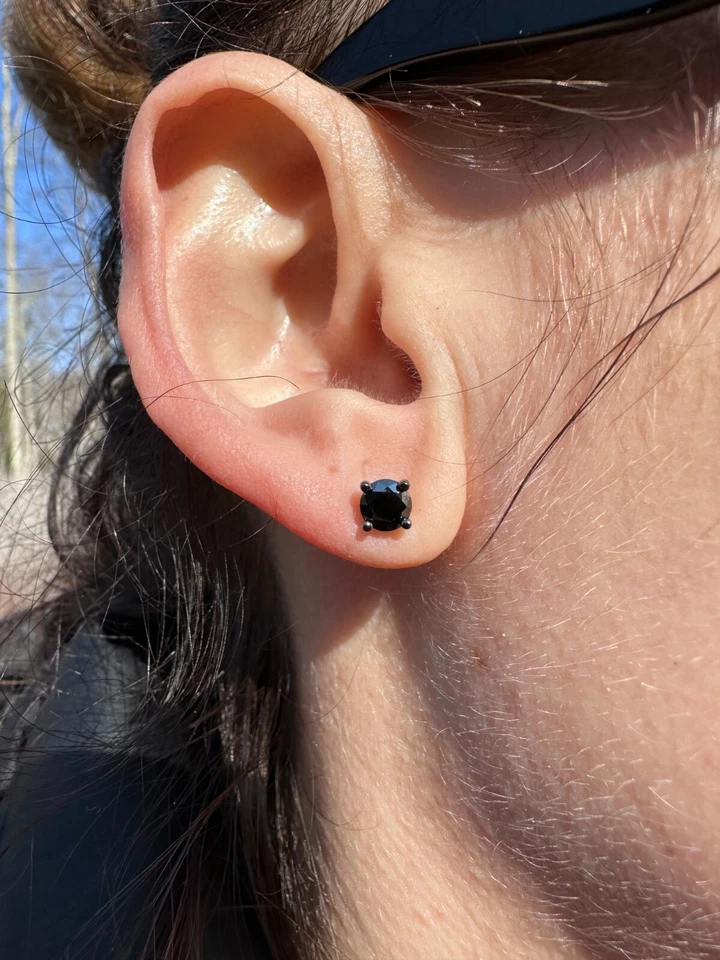 Aretes de Moissanita Negra con Tornillo Oxidados Plata 925 3-8mm Pasa Probador Foto 2 de 4