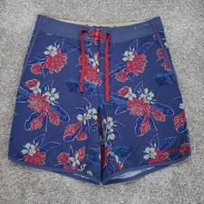 Patagonia Wavefarer Boardshorts Mens 30 Blue Red Floral Print Swim Short 8"