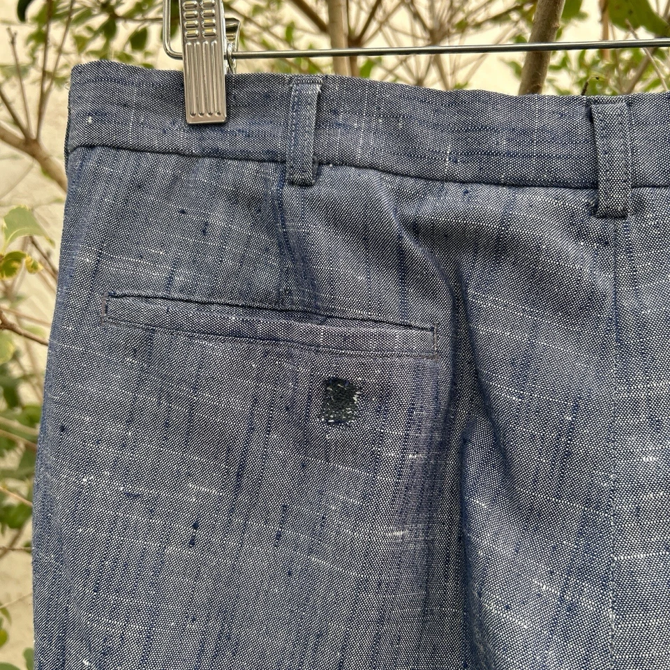 Vintage 60s Blue Textured Dress Pants 34x30 Venus Zipper Slub Weave Trousers - Image 3 of 3