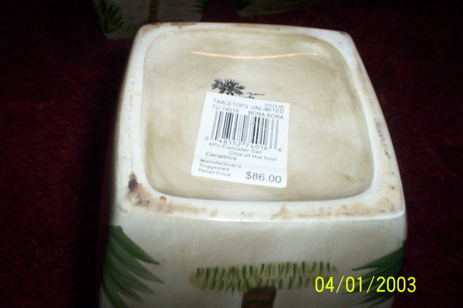 Tabletops Unlimited Retired BORA BORA Palm Tree 4 Pc Canister Ceramics