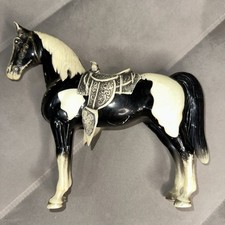 Vintage 1960's Breyer Pinto Western Horse with Saddle Black and Cream Deadstock