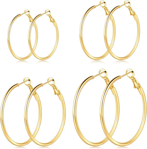 4/6 Pairs Gold Silver Hoop Earrings for Women 14K Gold Plated Hypoallergenic 2Mm