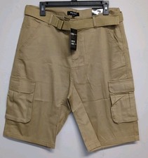 Blu Rock New York Belted Flex Stretch Men's Cargo Shorts Sizr 32 Khaki