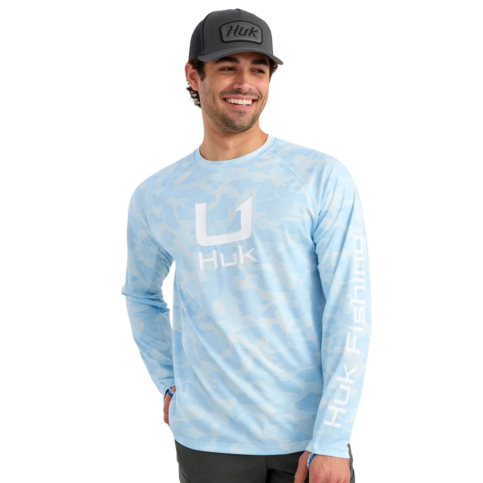 Huk Icon Printed Crew Men's Tech Shirt, Coastal Drift, Medium