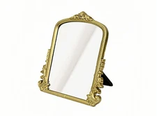 Champagne Gold Vintage Baroque Vanity Mirror, Small Arched Tabletop Makeup Mi...