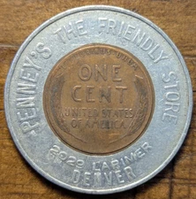 1950-D Denver, Colorado CO Penney's The Friendly Store Encased Cent Penny Token