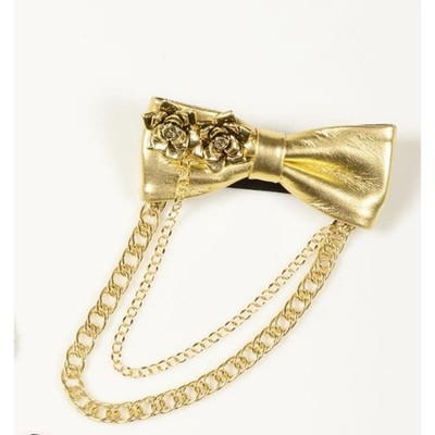 CHRISTOPHER CHAUN Finale II Leather Bow Tie with Chains Gold Avant Garde Beyonce