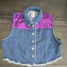 Weissman Girls Denim Dance Costume Vest Purple Sequin Overlay Cotton LC 84830