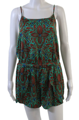 Rachel Rachel Roy Womens Floral Print Round Neck Sleeveless Romper Green Size M