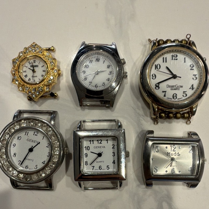 Lot of 6 womens quartz watch heads no bands Geneva Mudd Desert Glow