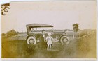 Antique Snapshot Man Holding Baby & 1916-19 Dodge Touring Car Wooden Wheelbarrow — photo 1