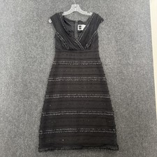 Vintage Tadashi Dress Women's 4 Black Sequin Stripe V Neck Sheath Cap Sleeve