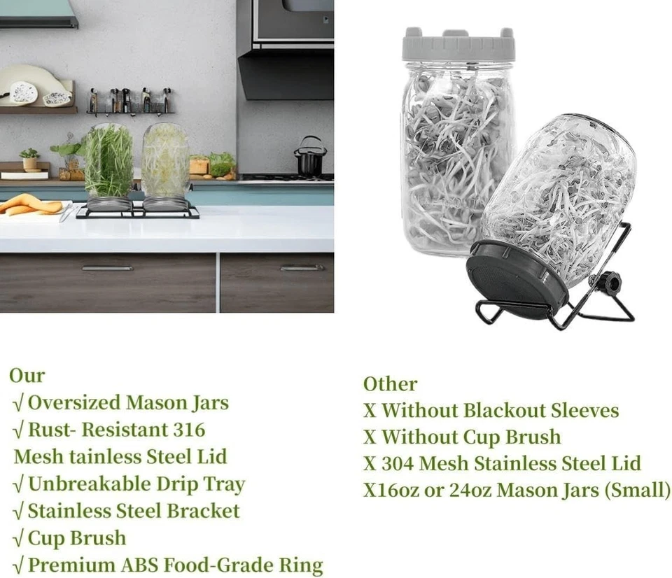 Kit de germinación Lulonpon, kit de tarro de germinación de semillas de una pieza, cuarto de galón de boca ancha Maso Foto 2 de 4