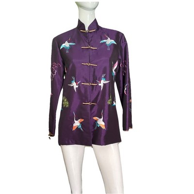 Vintage Y2K Crane Frog Button Traditional Chinese Tang suit Jacket 90 s
