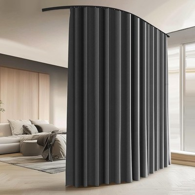Dark Grey Blackout Room Divider Curtains Ceiling Track Set 9x7ft #R031