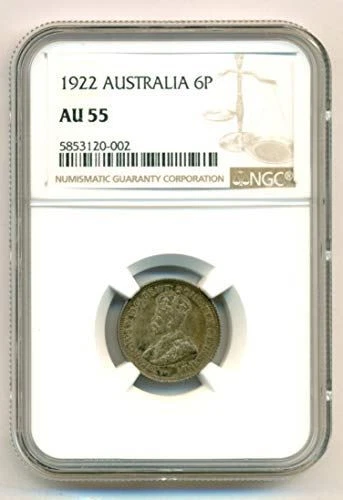 Australia George V 1922 Silver 6 Pence AU55 NGC Toned