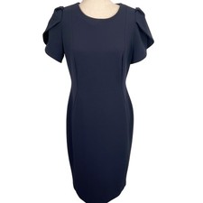 Calvin Klein Dress Womens 10 Navy Blue Sheath Short Flutter Classic Neutral