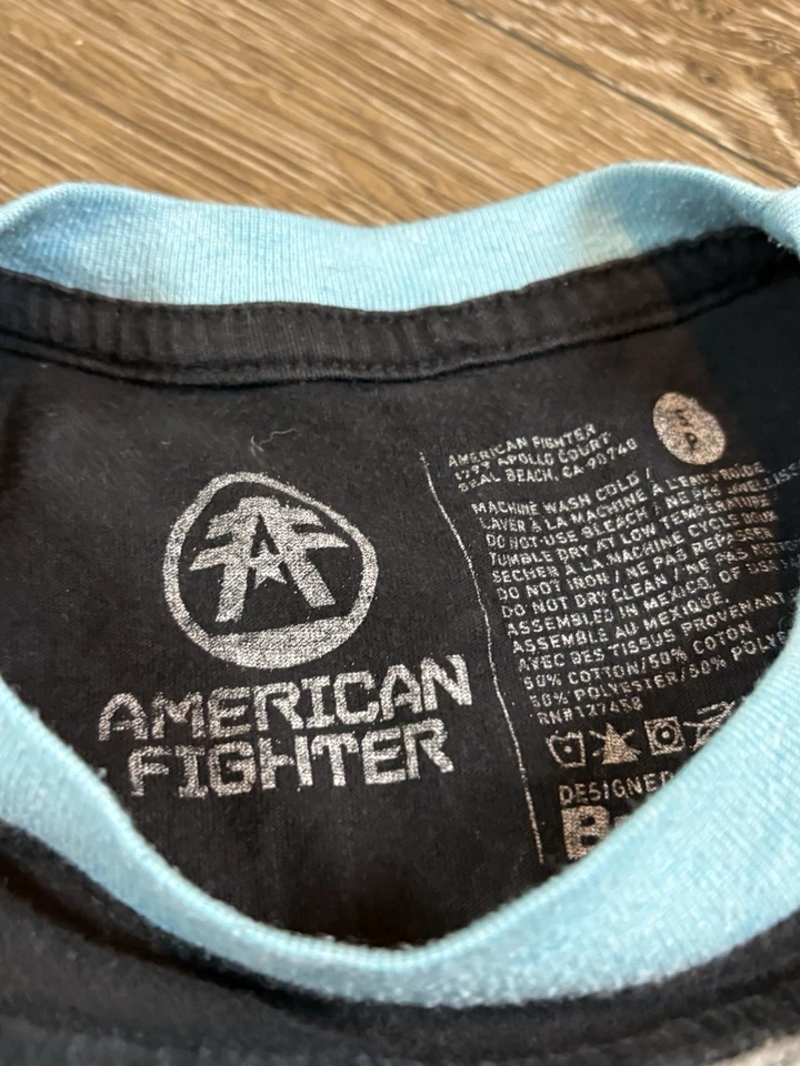 Camiseta American Fighter Para Hombre Pequeña Gris/Verde azulado/Negro Y2K MMA Fighter Doble Cara Foto 3 de 4