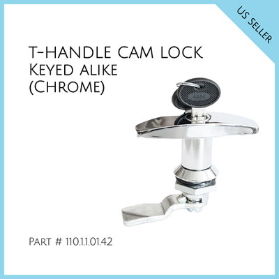 T Handle Cam Lock (Chrome). 18.5 mm shaft. Free shipping. Part # 110.1.1.01.42