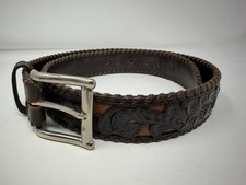 Vintage Hand Tooled Brown Leather Western Belt Size 36 Made in Mexico