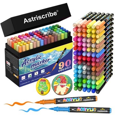 90 Colors Acrylic Paint Pens Set   Water-Based Paint Markers with Brush Tip (...