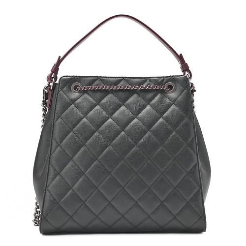 CHANEL 2 Way Chain Shoulder Bag Matelasse Drawstring Coco Charm Black x Bordeaux - Picture 4 of 10