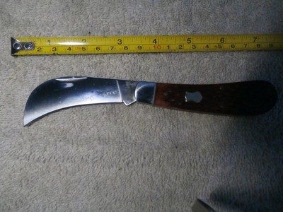 BOKER 4'' HAWKBILL POCKET KNIFE TOOL  GENUINE BROWN BONE HANDLE