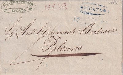 18565-KINGDOM OF THE TWO SICILIES, PREF.,FROM LICATA TO PALERMO TO CHIARAMONTE BORDONARO