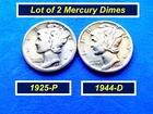 1925-P and 1944-D Mercury Dimes ➳ Two (2) Mercury Dimes as Pictured ➳  325/4