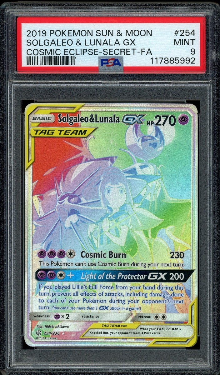 Pokemon PSA 9 Solgaleo & Lunala GX 254/236 Cosmic Eclipse Rainbow