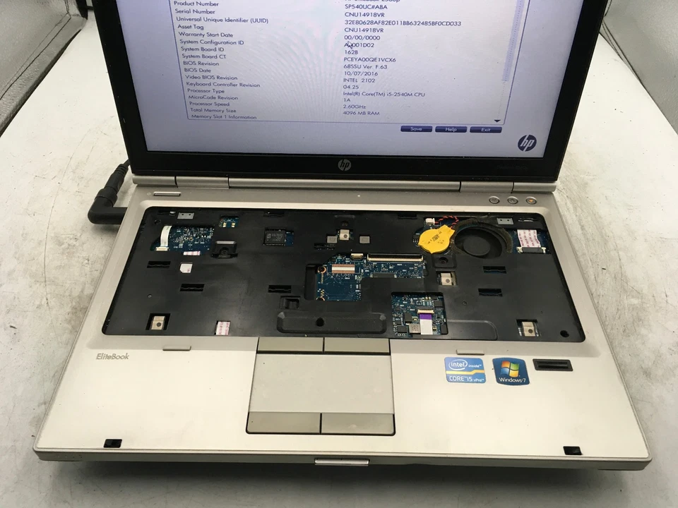 HP ELITEBOOK 2560P - BOOTS TO BIOS - INTEL I5 2450M - NO RAM - 12" - READ - BB - Image 3 of 4
