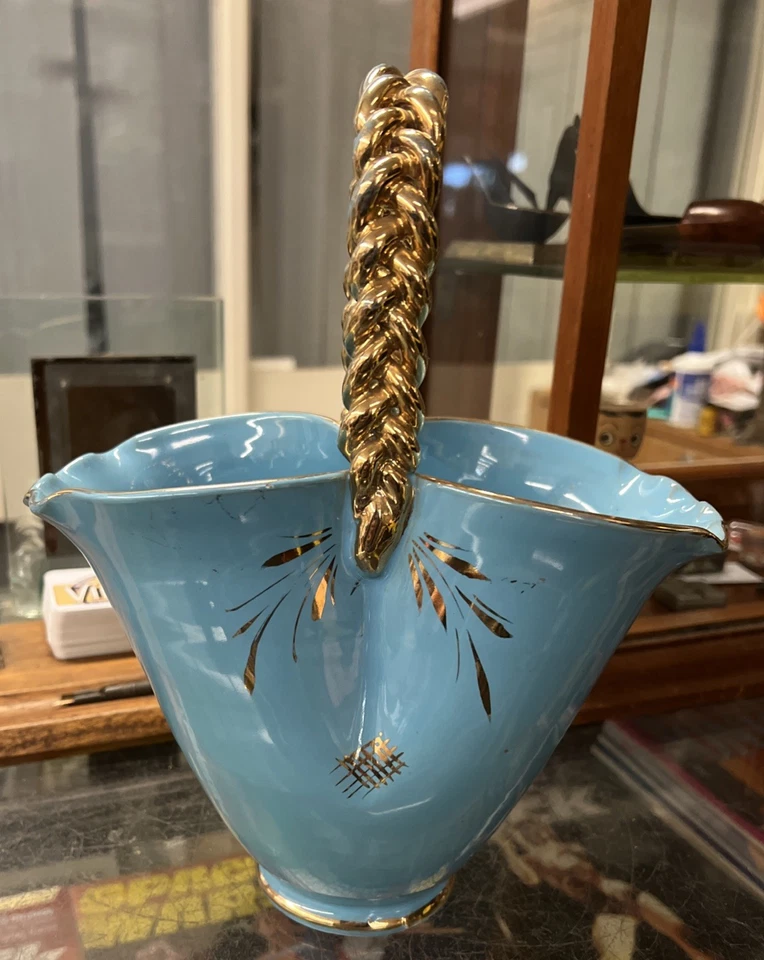 Vintage Floral Basket Braided Handle Ceramic Porcelain Italy - image 4 of 4